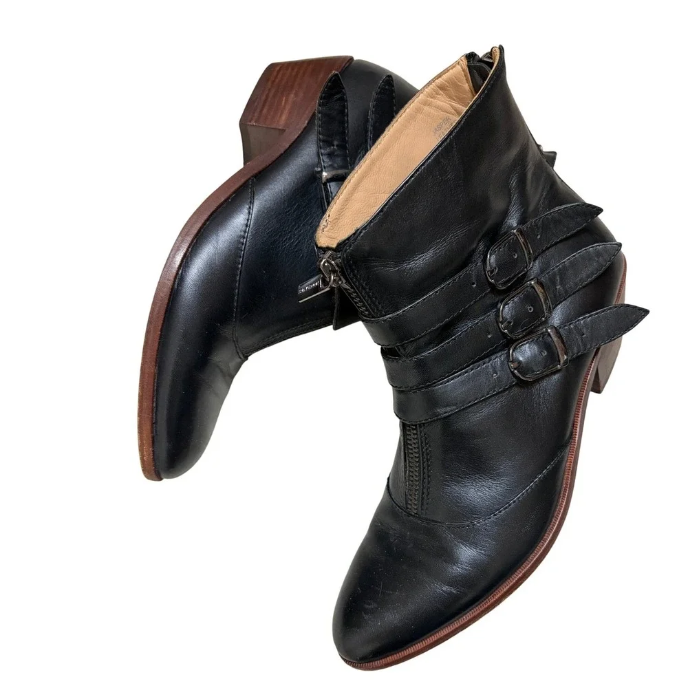 Modern Vice Jasper Black Leather Triple Buckle Ankle Boots Womens 7.5M